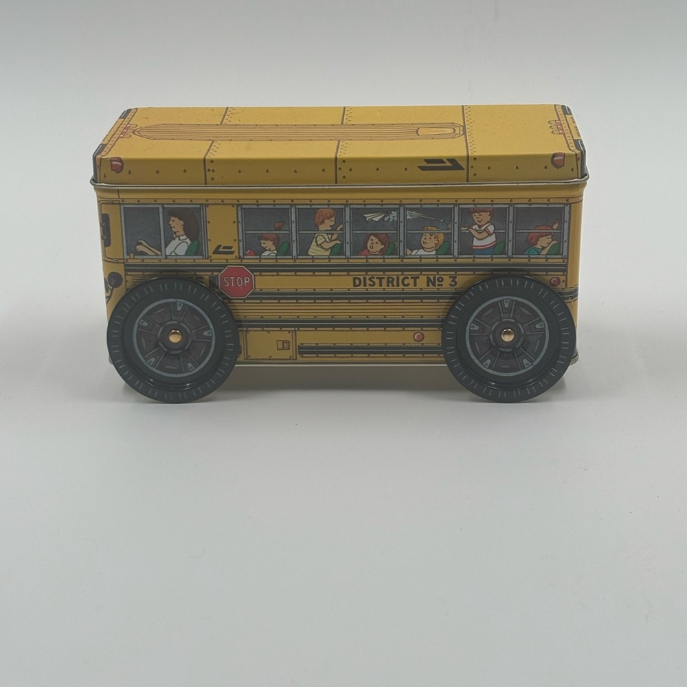 Vintage Metal School Bus Storage Tin - Retro Nursery Decor - District No 3
